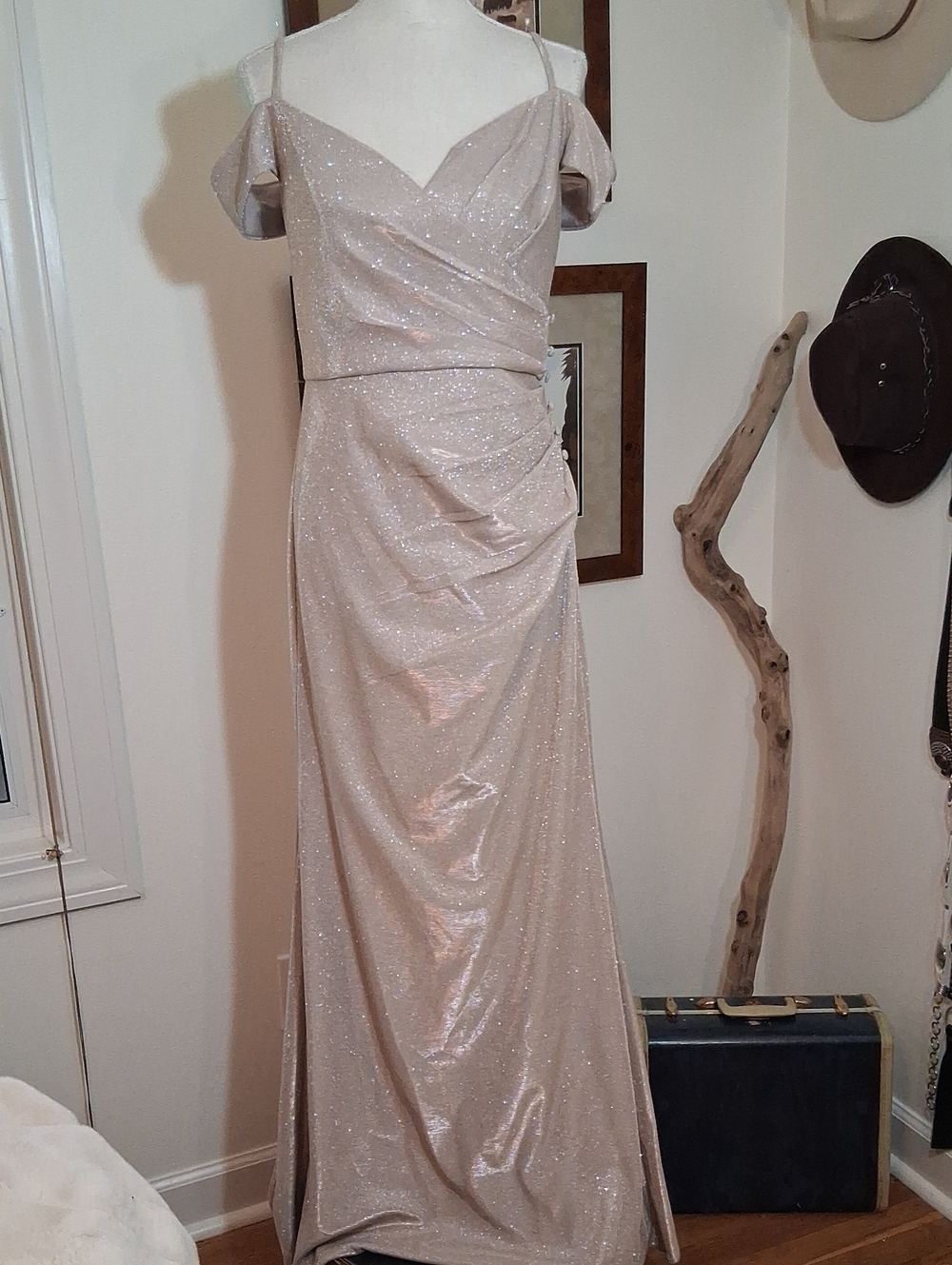 Oleg Cassini Sparkle Maxi Gown - Champagne